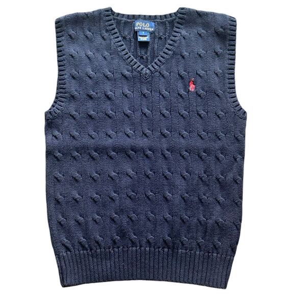 Ralph Lauren Navy Cable Knit Sweater Vest Boys Size 7 EUC - Picture 1 of 4
